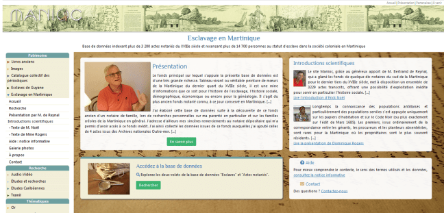 tanlistwa, page d'accueil de la base de donnée, esclavage en Martinique, manioc.org, database
