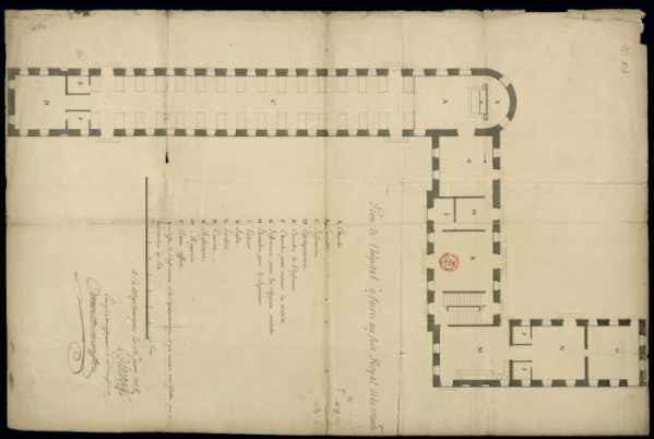tanlistwa, Binois de Reteuil, Nicolas, ingénieur en chef,"Plan de l'hôpital à faire au fort Royal de la Martinique.", 15 juin 1708, map