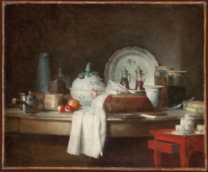 tanlistwa, La table d'office ; Les apprêts d'un déjeuner (autre titre) par Jean Siméon CHARDIN, 1756, bocaux de confiture